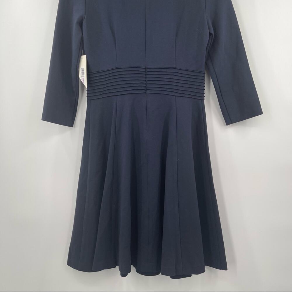 ELIZA J Dress Navy Cocktail Formal Business Wedding Pleated Long Sleeve NWT SZ 6 - Picture 8 of 13